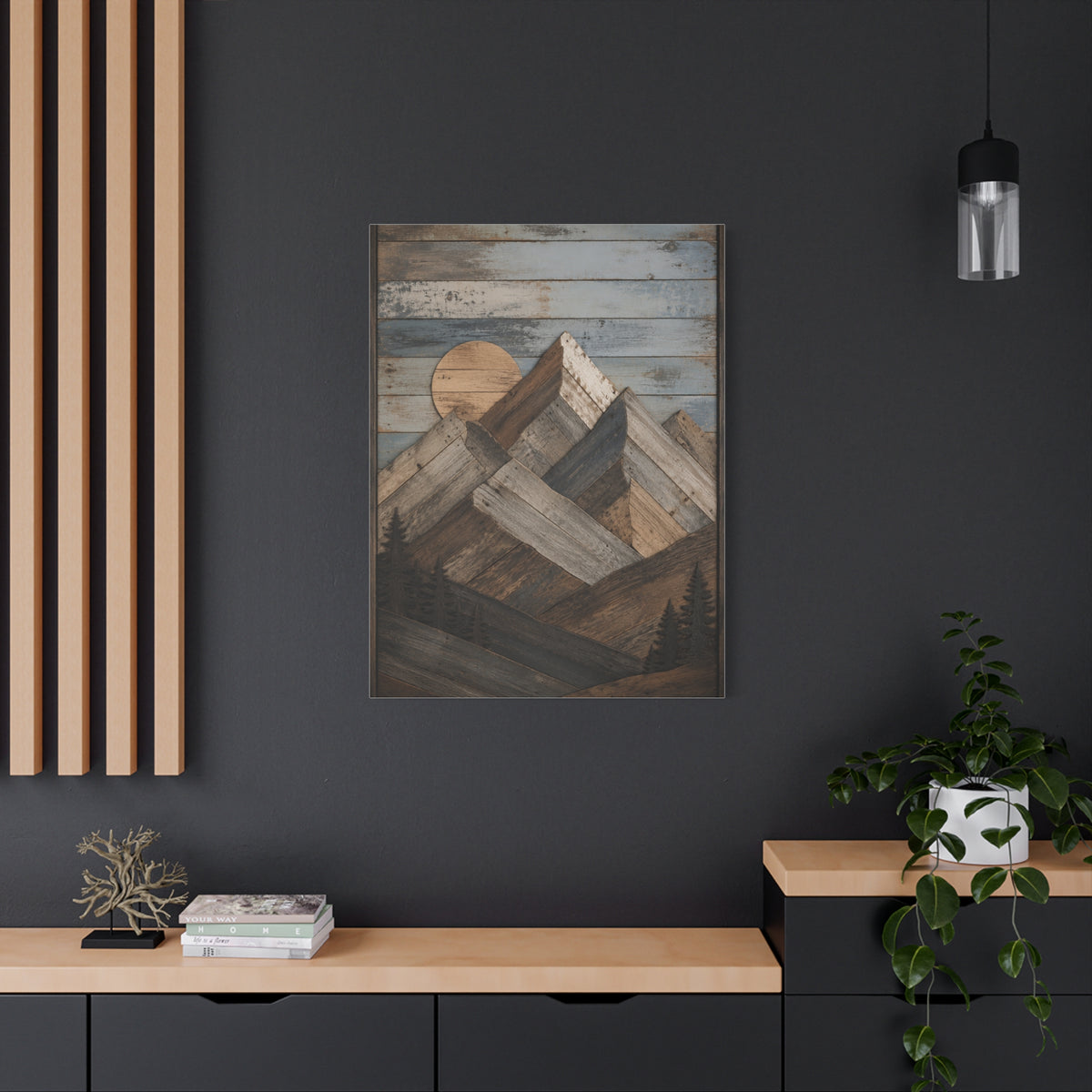 Reclaimed Wood Mountain Landscape Wall Art & Canvas Print