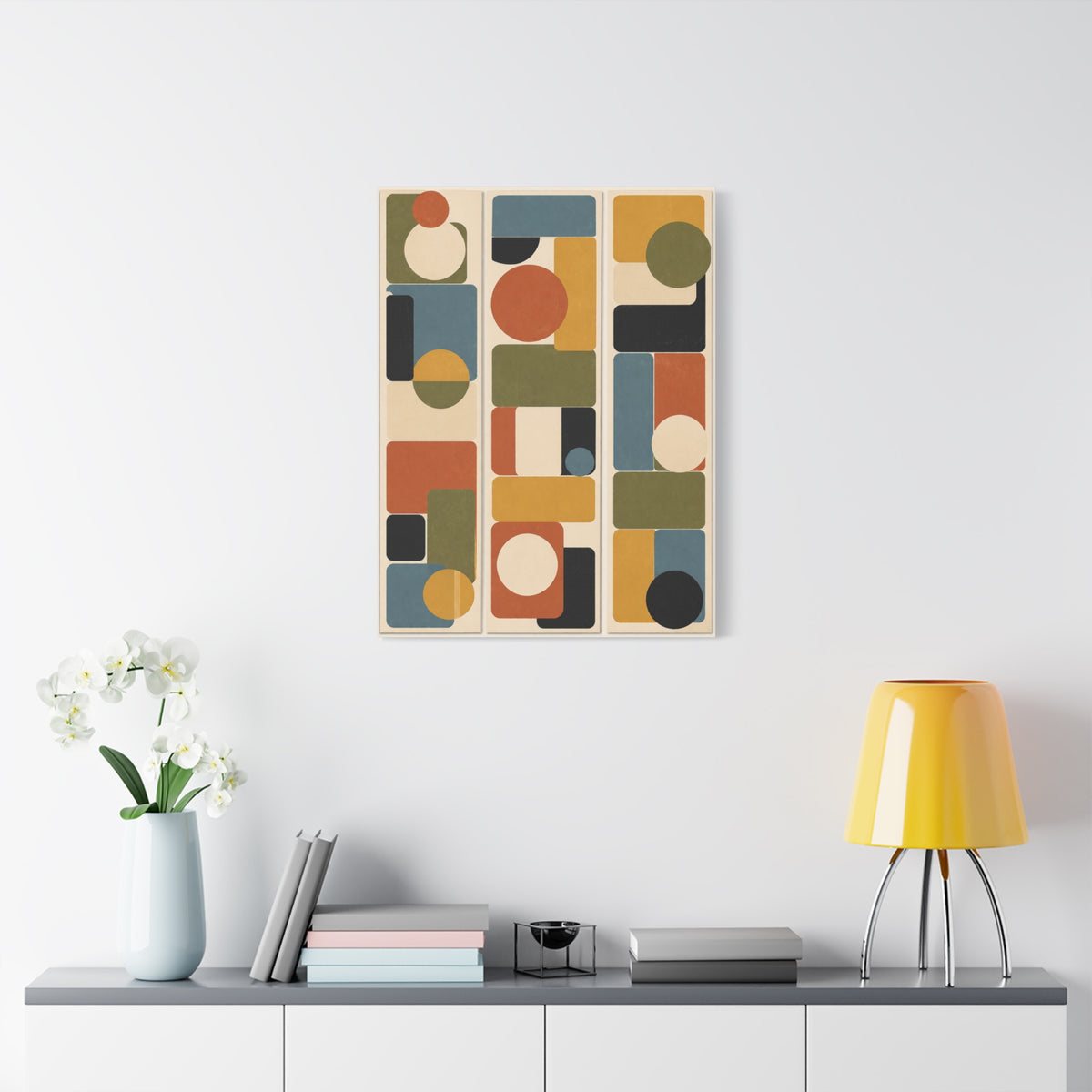 Mid-Century Modern Geometric Triptych Wall Art & Canvas Print