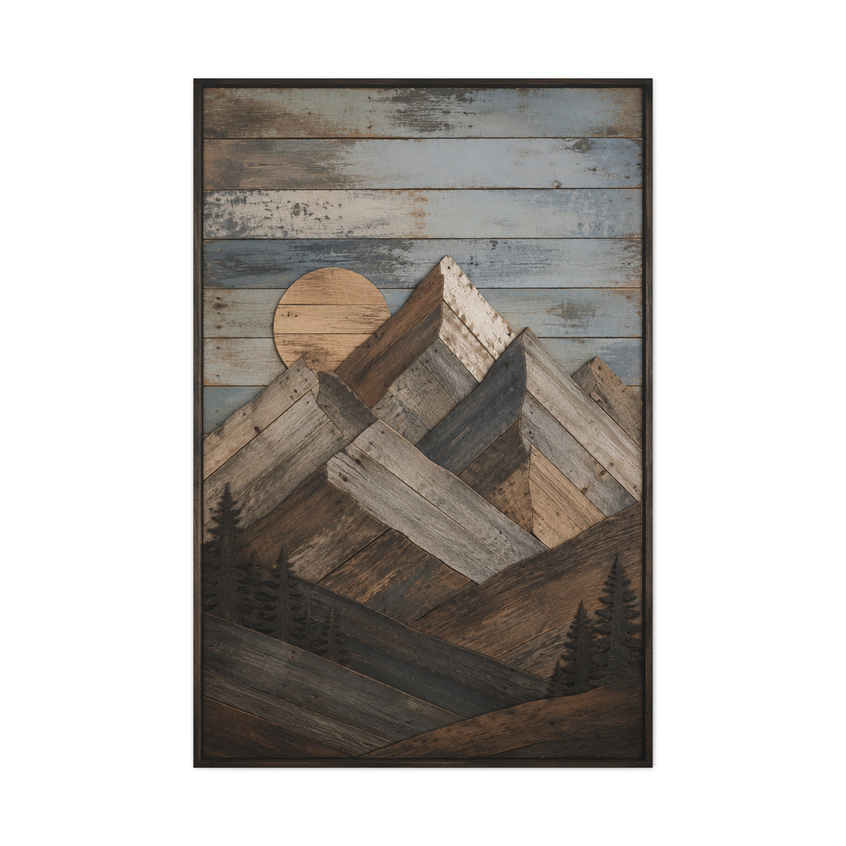 Reclaimed Wood Mountain Landscape Wall Art & Canvas Print