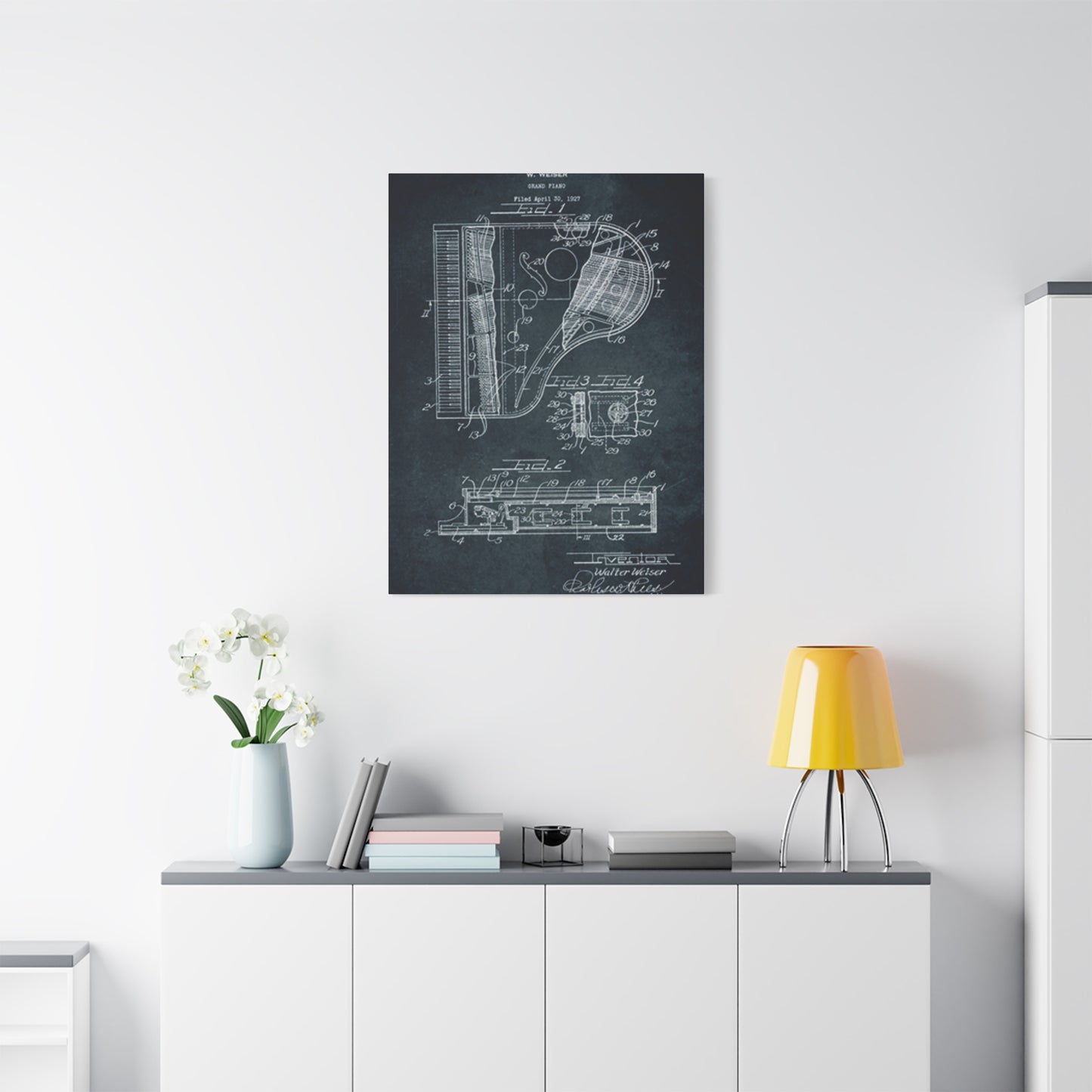 Piano Blueprint Wall Art & Canvas Prints