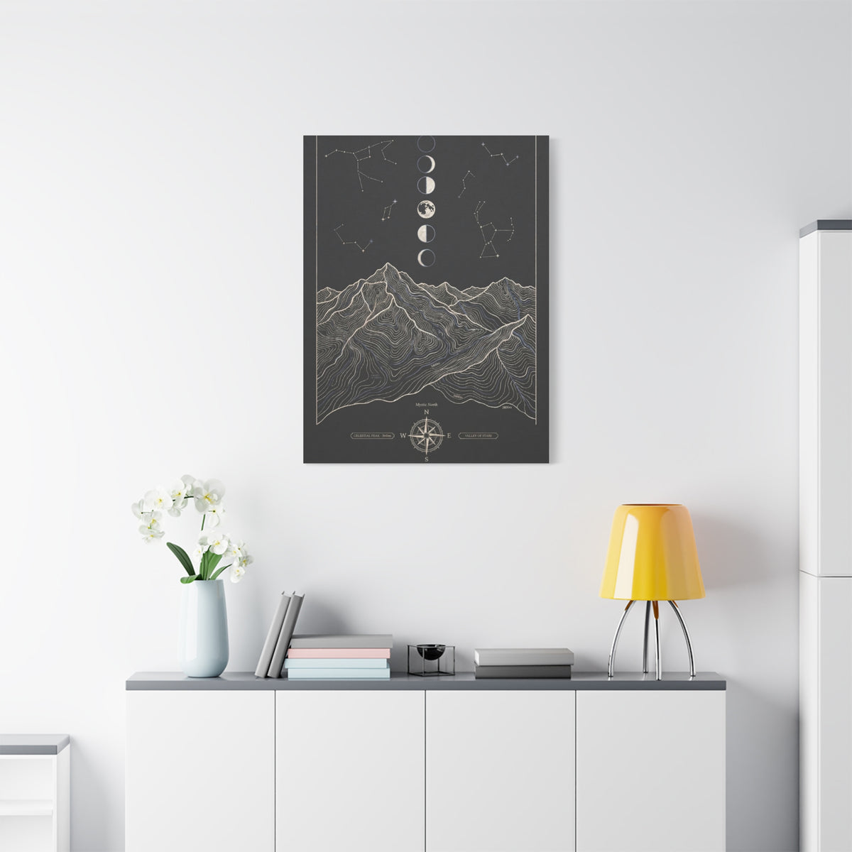 Celestial Topographic Map & Moon Phases Wall Art & Canvas Print