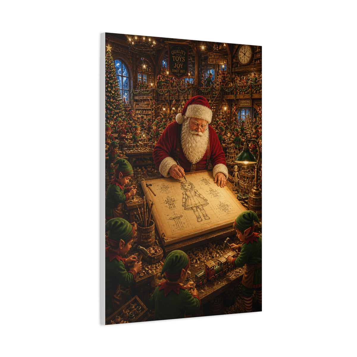 Santa’s Busy Workshop Blueprint Wall Art & Canvas Print