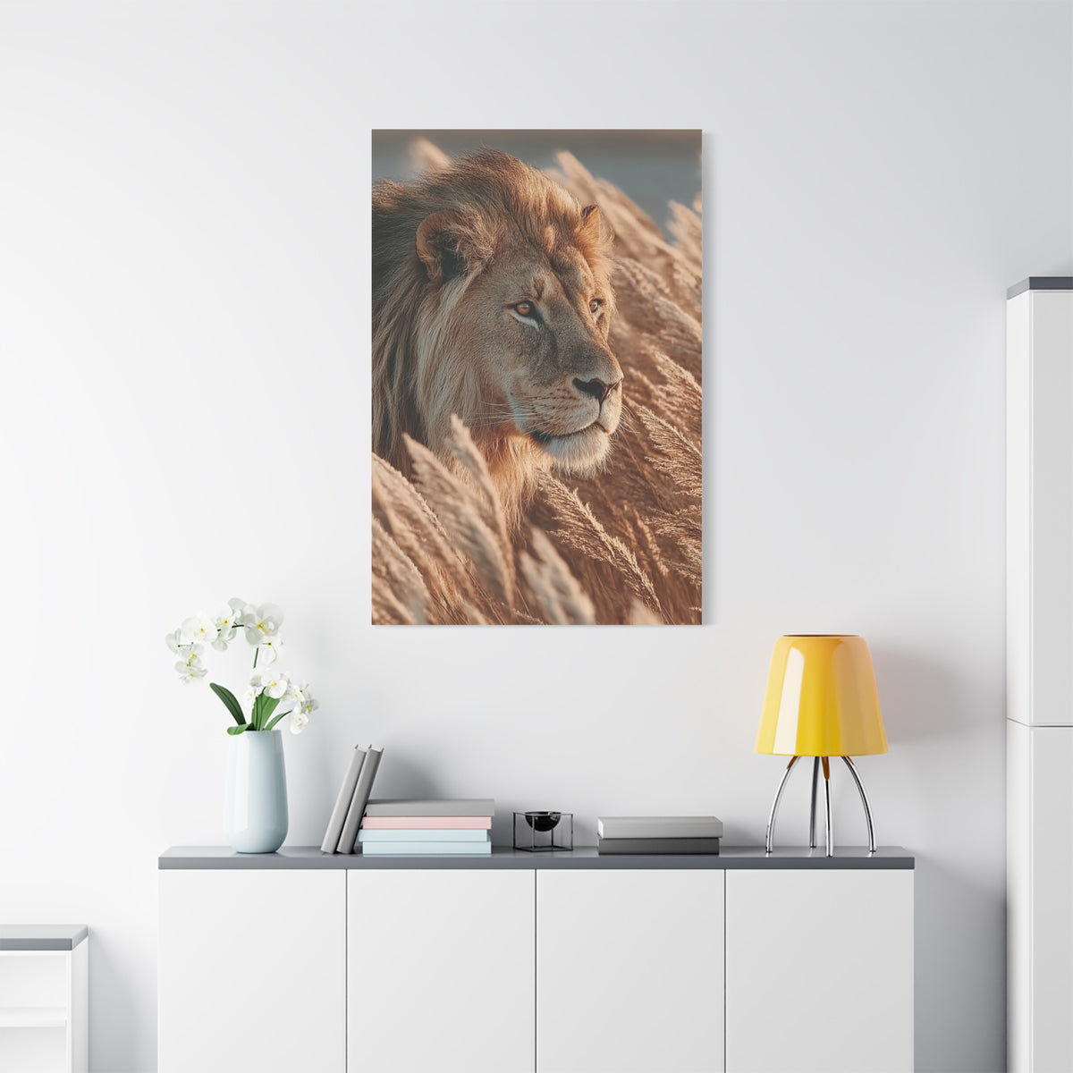 Lion in Golden Grass Calm Watch Wall Art & Canvas Print