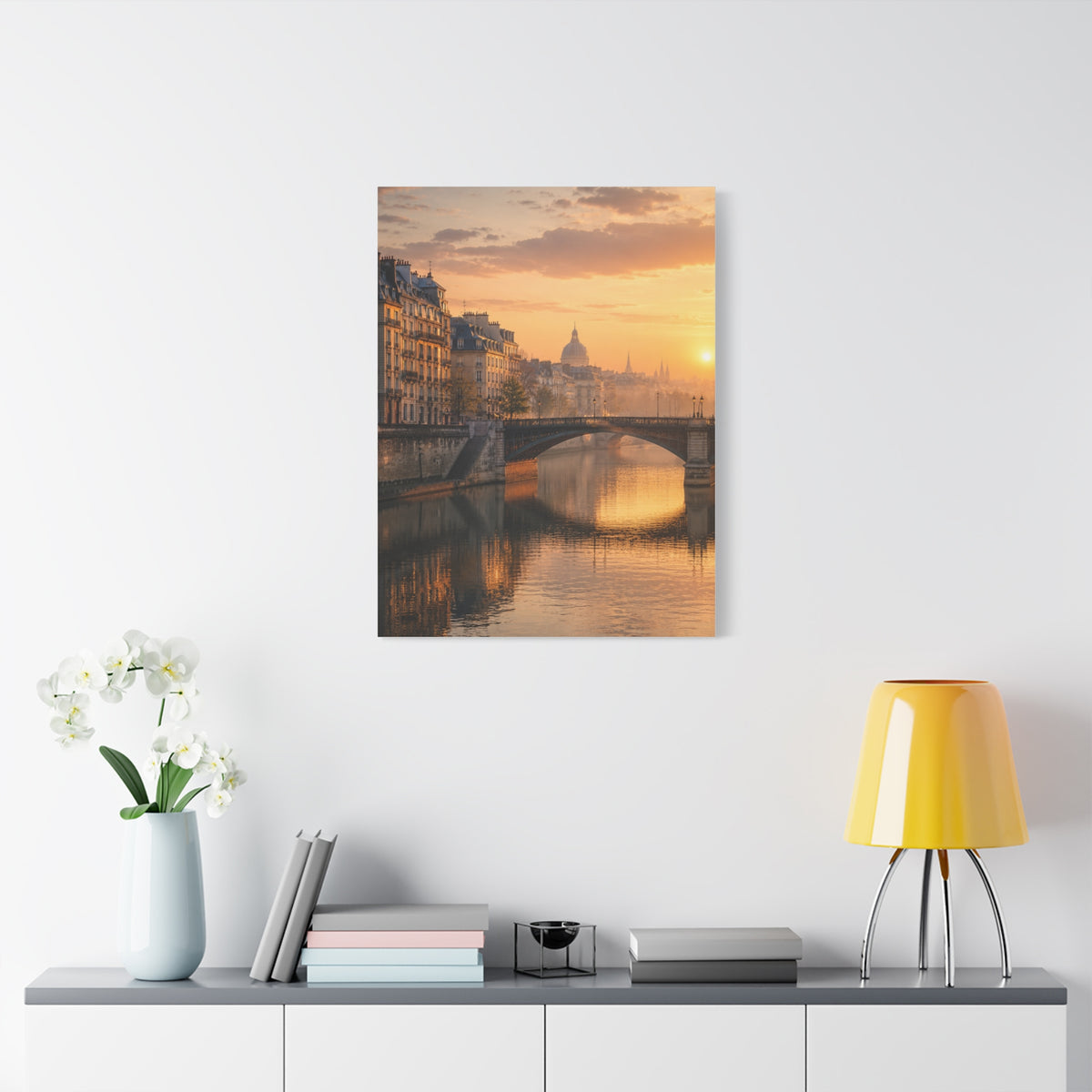 Paris Along the Seine Sunrise Wall Art & Canvas Print