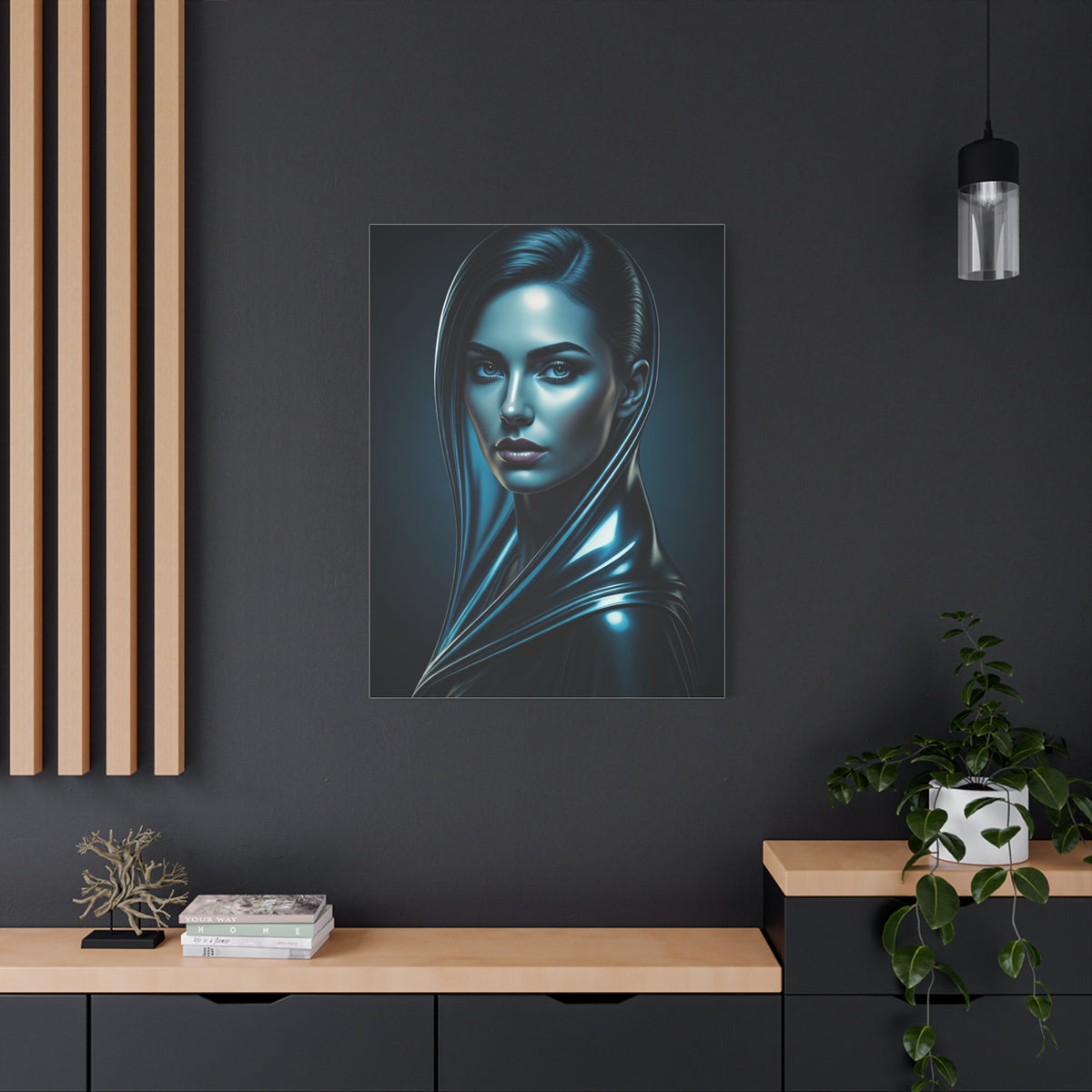 Modern Blue Portrait with Metallic Accents Wall Art & Canvas Prints