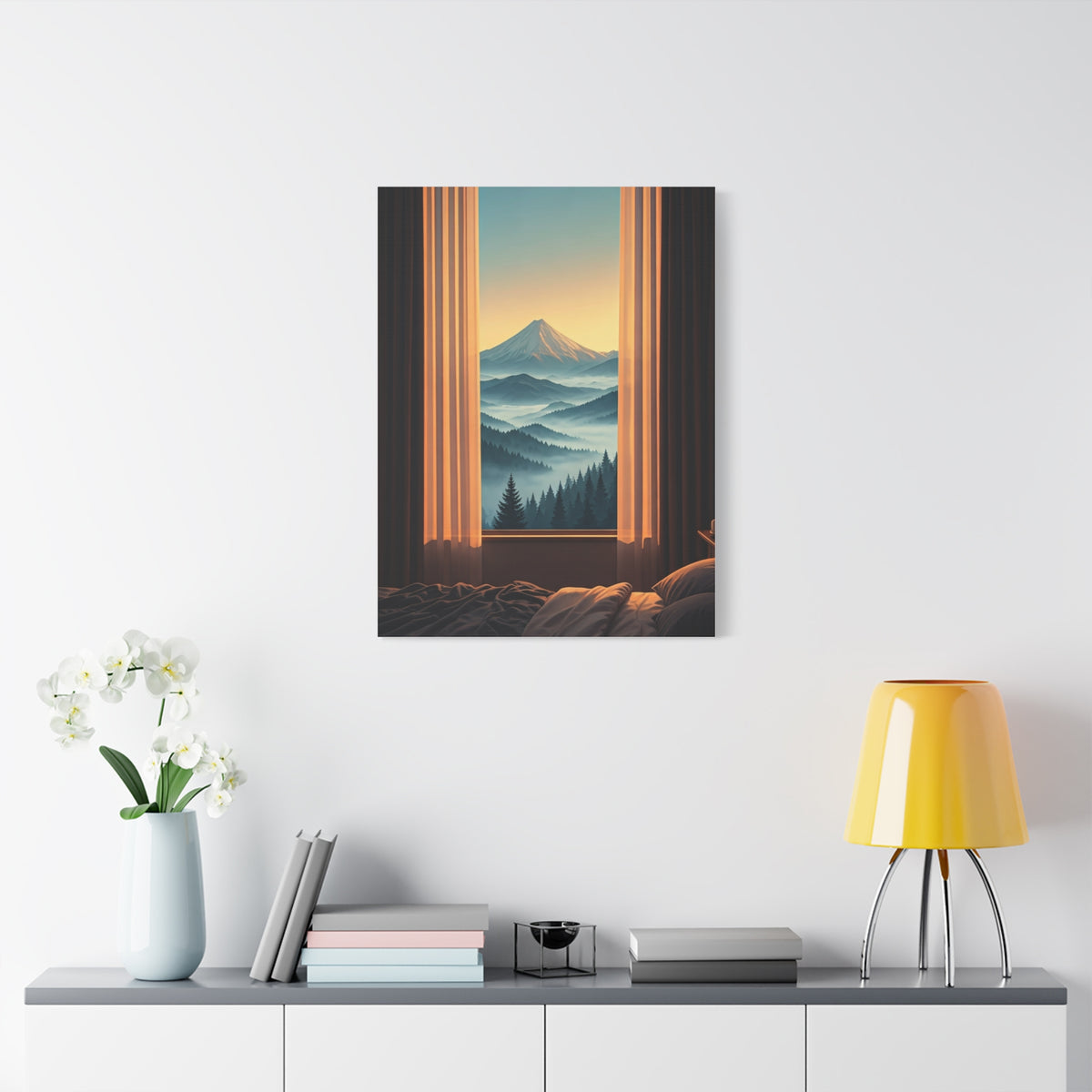 Mountain View Through Window Tranquil Interior Wall Art & Canvas Prints