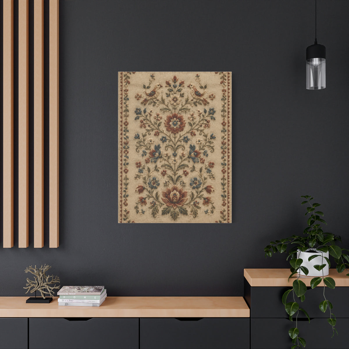 Antique Floral Embroidery Garden Panel Wall Art & Canvas Print