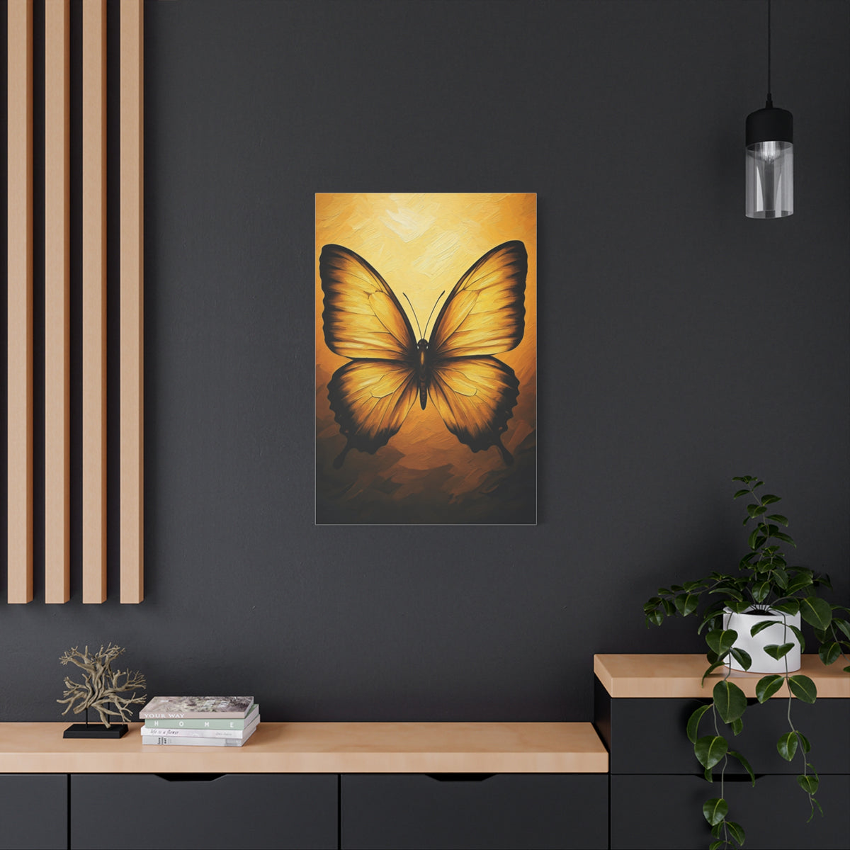 Golden Minimal Butterfly Silhouette Wall Art & Canvas Prints