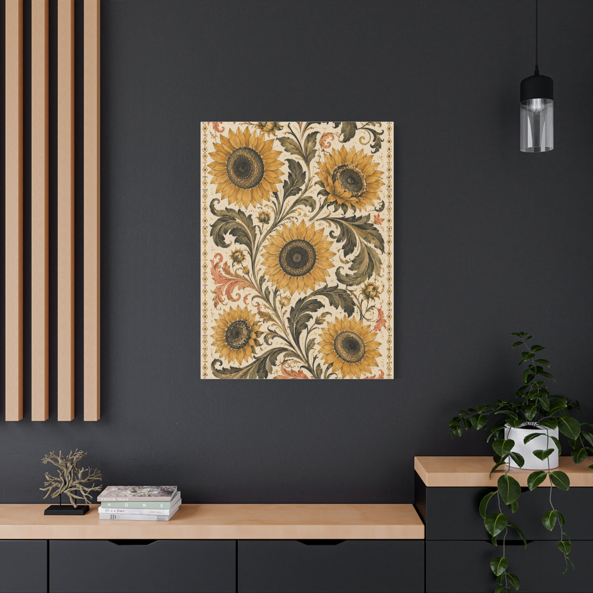 Vintage Botanical Sunflower Pattern Wall Art & Canvas Print