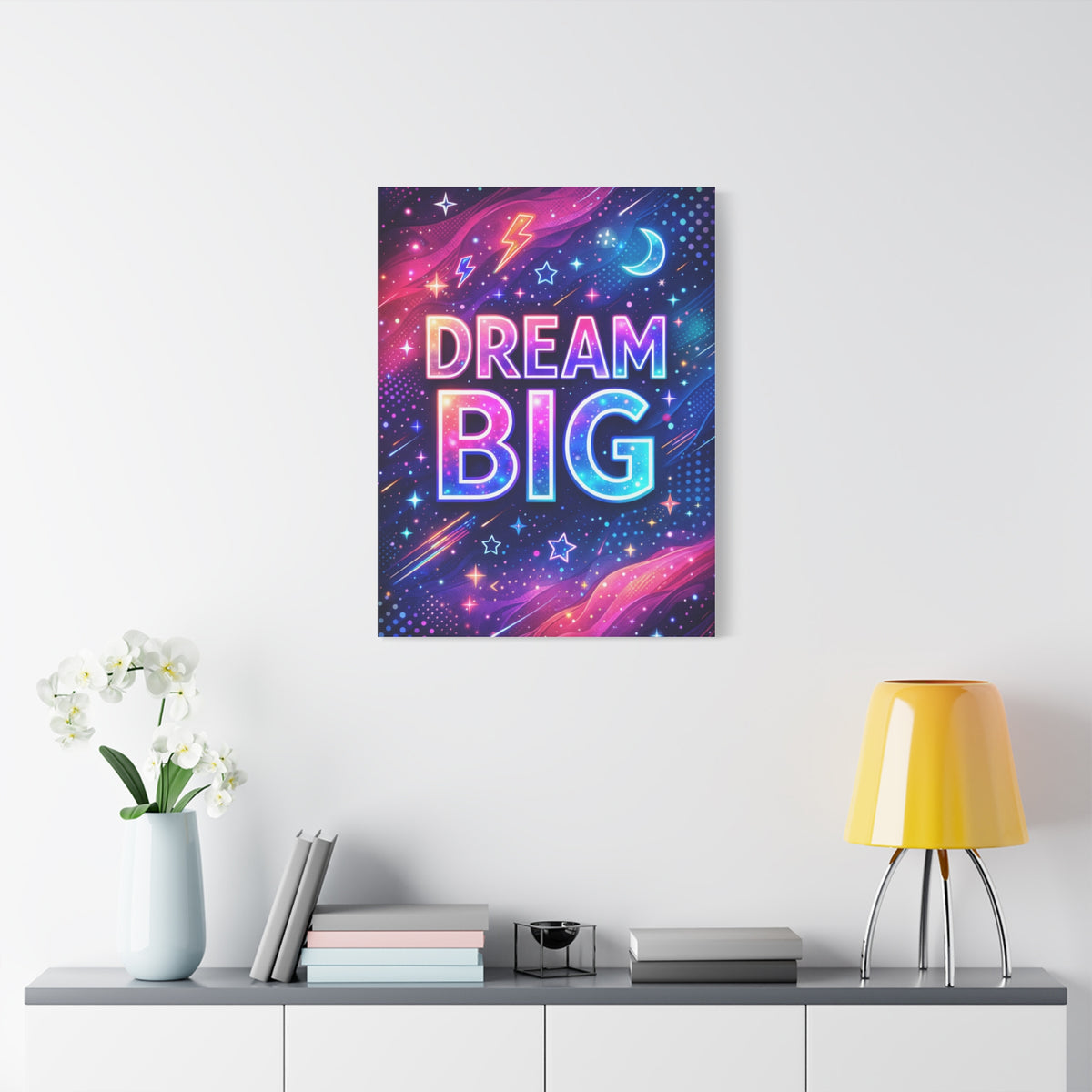 Dream Big Neon Galaxy Typography Wall Art & Canvas Print