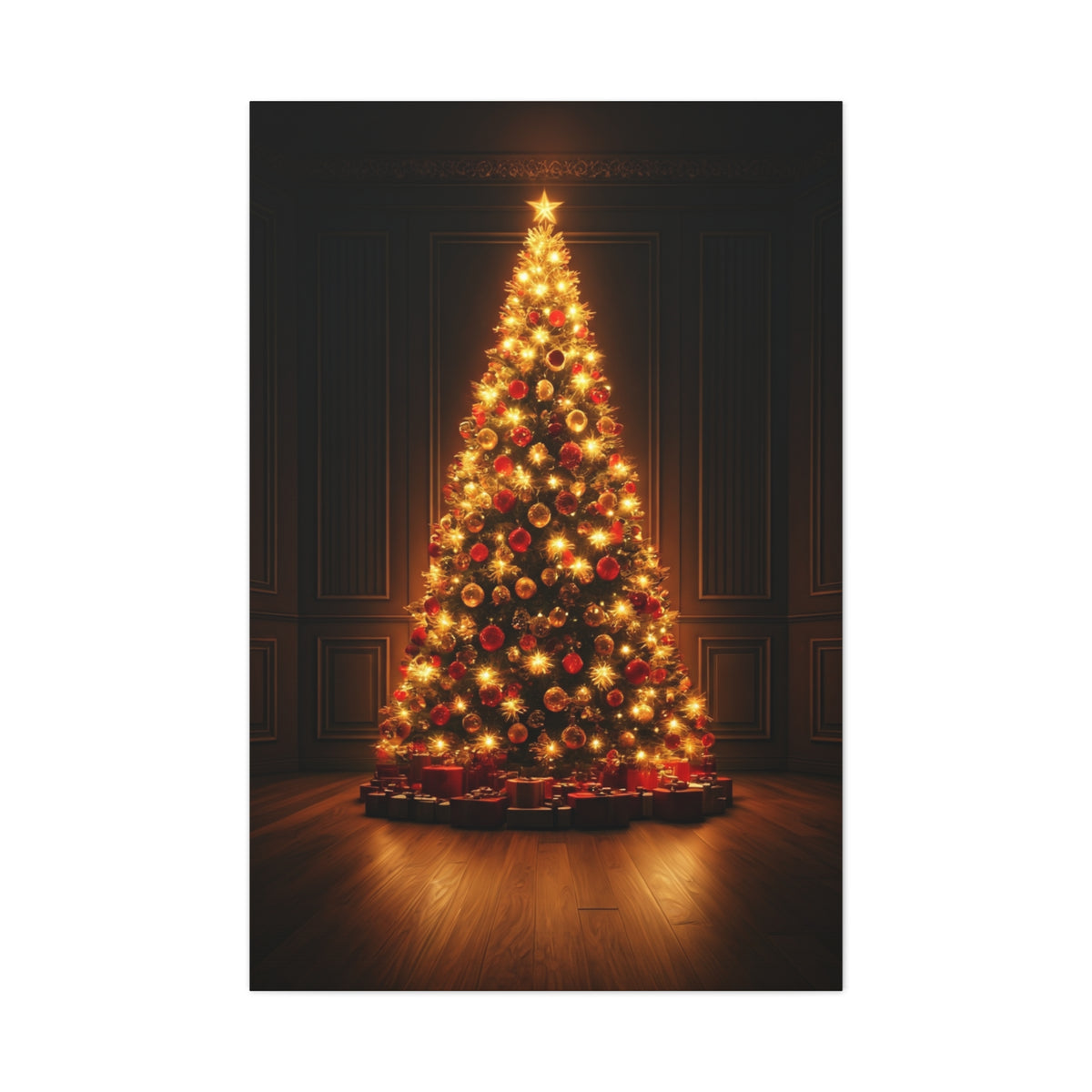 Golden Christmas Tree Glow Wall Art & Canvas Print