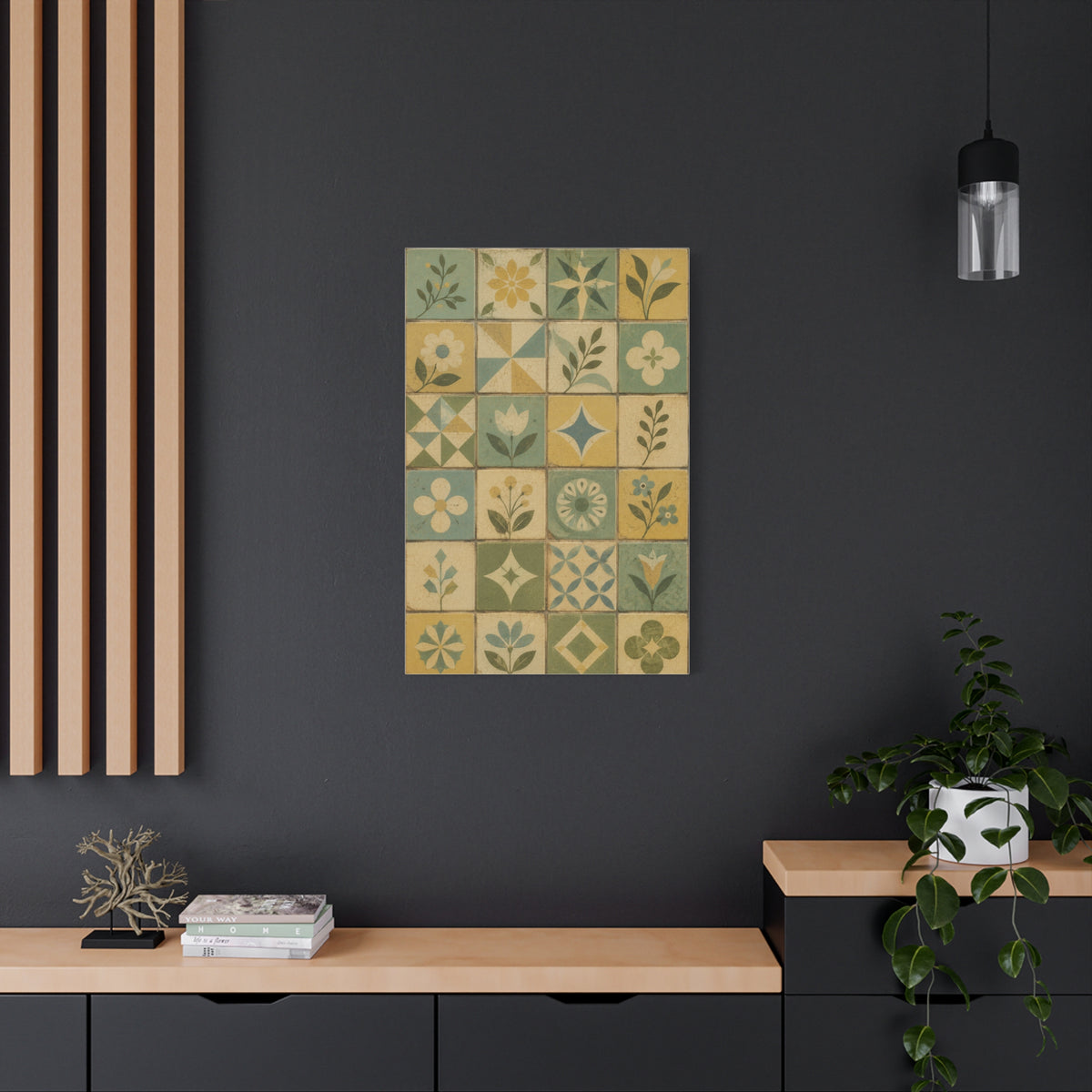 Mid-Century Floral Tile Pattern Wall Art & Canvas Print