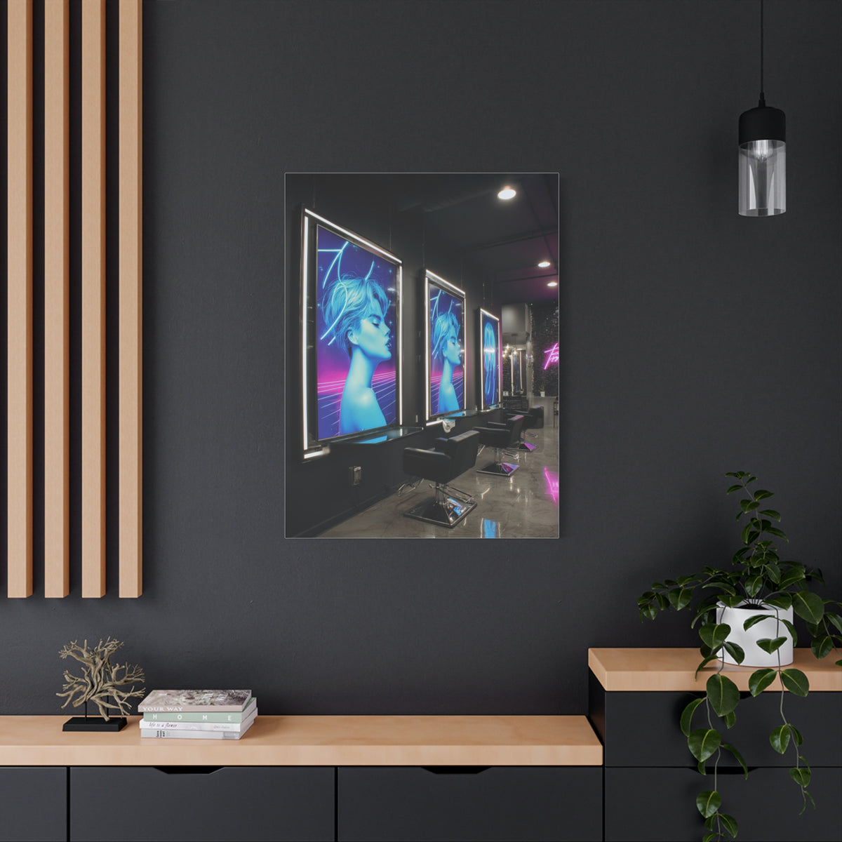 Sleek Contemporary Graphic Artwork With Neon Accents Wall Art & Canvas Print