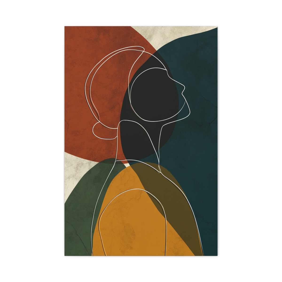 Minimalist Line Portrait with Modern Color Shapes Wall Art & Canvas Print