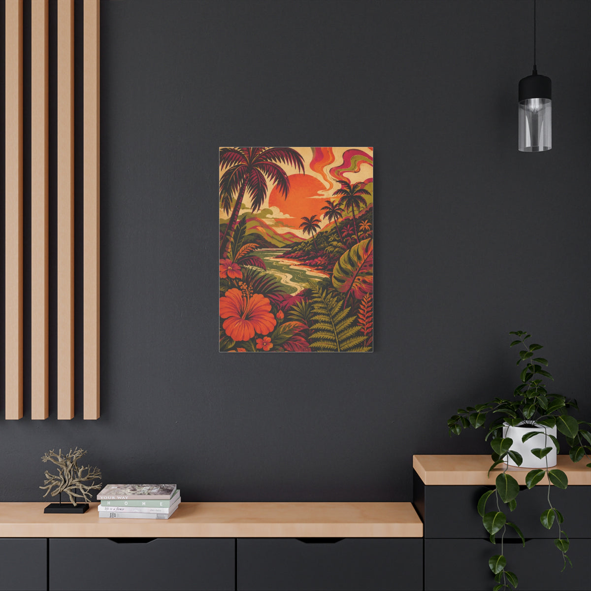 Vintage Tropical Valley Sunset Landscape Wall Art & Canvas Print