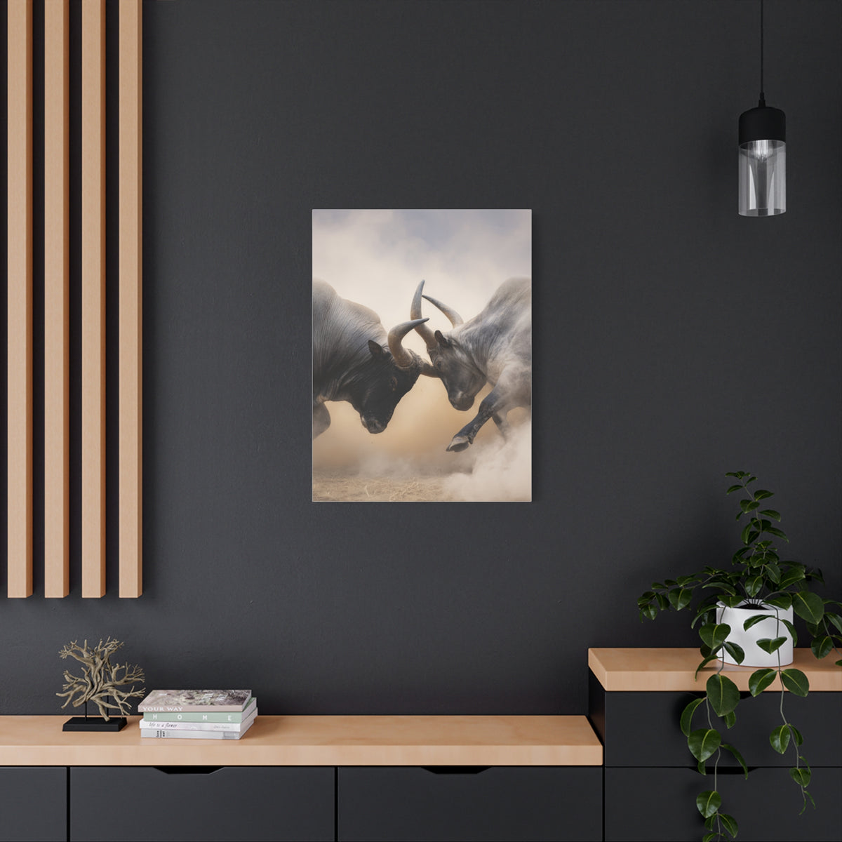 Bulls Clashing Horns Dramatic Wildlife Wall Art & Canvas Print