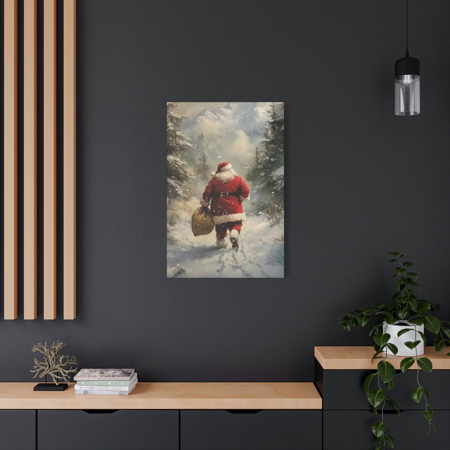 Santa Claus Running In Snow Wall Art & Canvas Prints