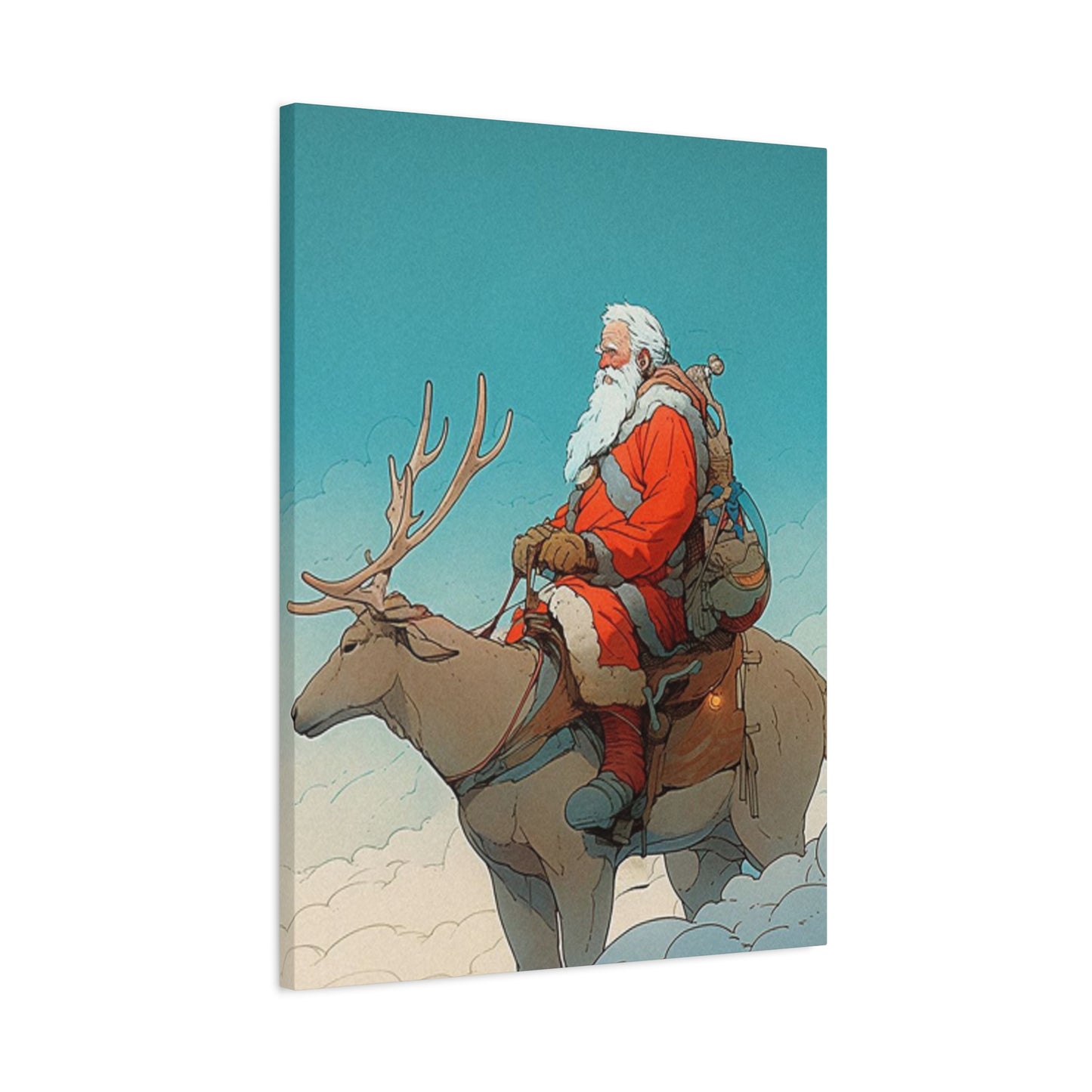 Santa Claus On A Reindeer Wall Art & Canvas Prints