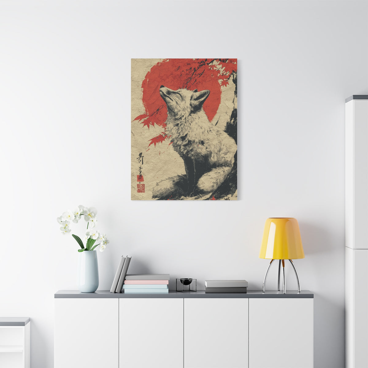 Japanese Ink Fox Minimalism Wall Art & Canvas Print