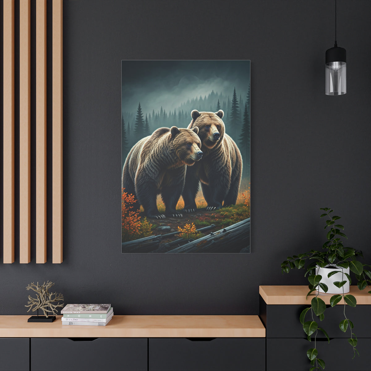 Twin Brown Bears in Misty Forest Wall Art & Canvas Prints