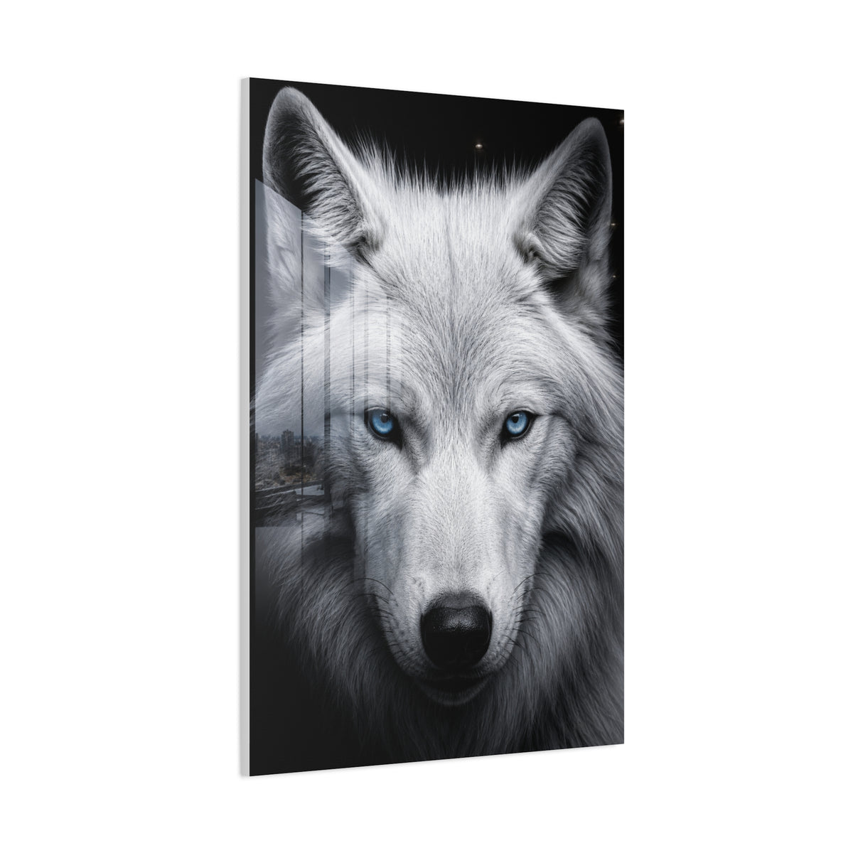White Wolf Blue Eyes Monochrome Portrait Wall Art & Canvas Print