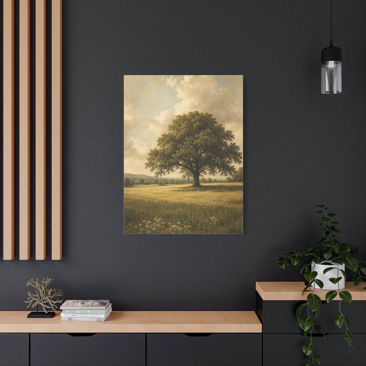 Golden Meadow Lone Tree Landscape Trees Wall Art & Canvas Print