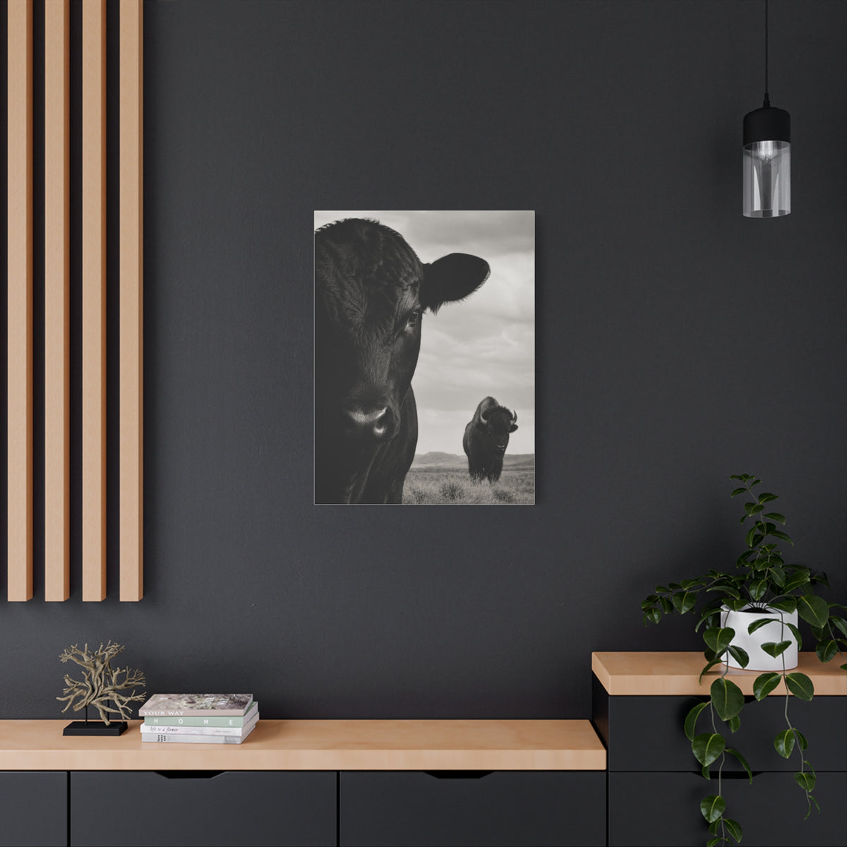 Black Angus & Bison Dual Portrait Landscape Wall Art & Canvas Print