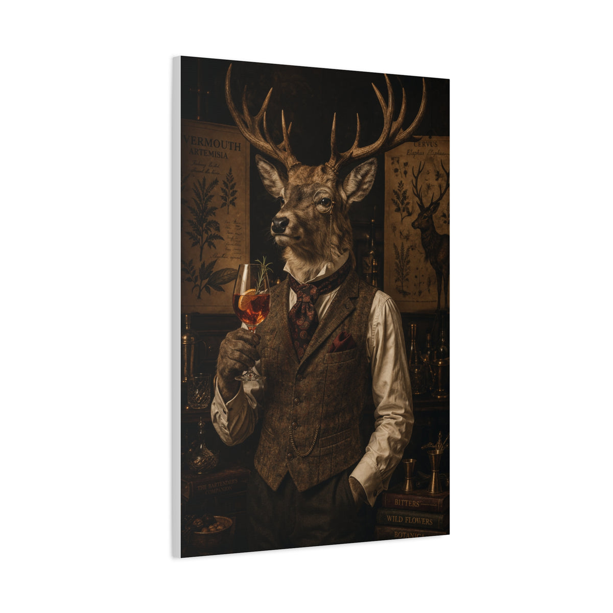 Vintage Botanical Stag Sommelier Portrait Wall Art & Canvas Print