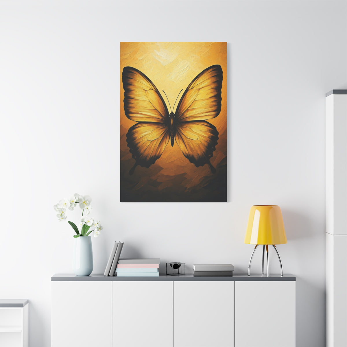 Golden Minimal Butterfly Silhouette Wall Art & Canvas Prints