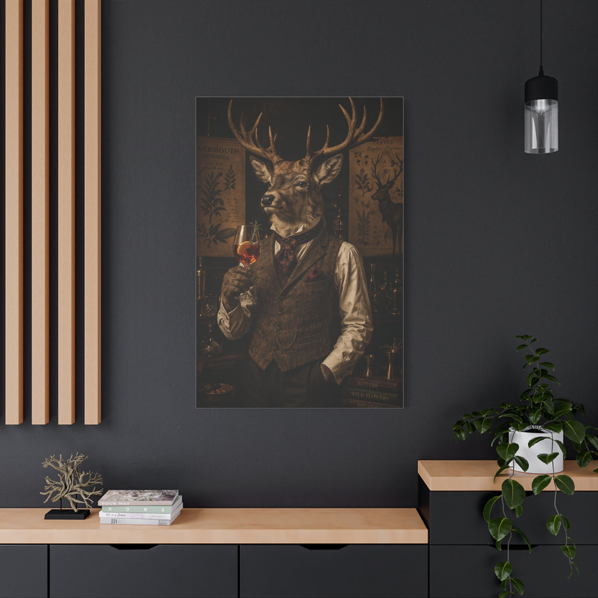 Vintage Botanical Stag Sommelier Portrait Wall Art & Canvas Print