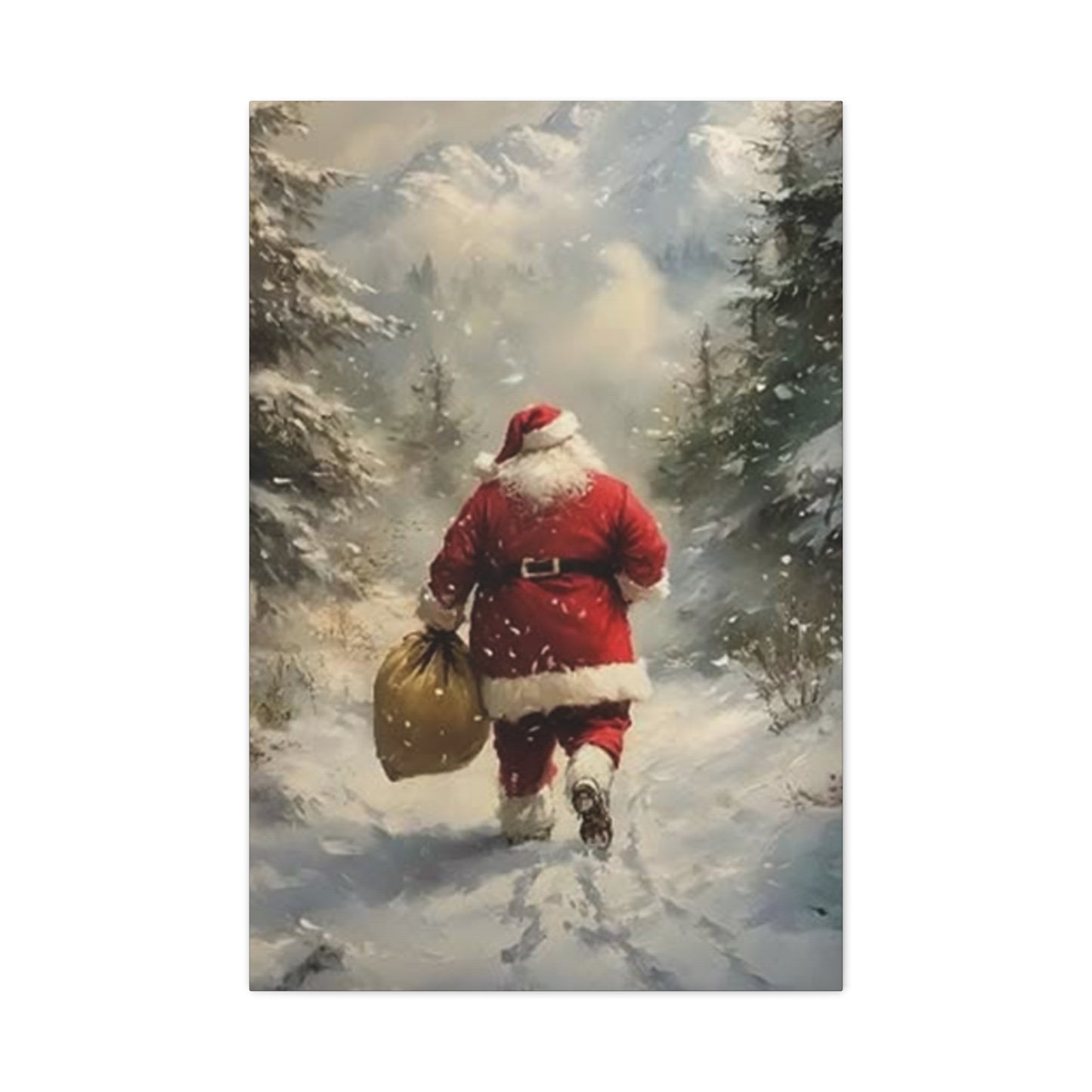 Santa Claus Running In Snow Wall Art & Canvas Prints