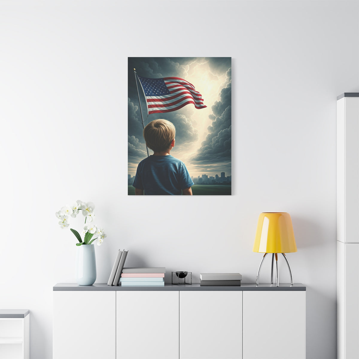 Child Watching the Flag of Tomorrow Wall Art & Canvas Prints