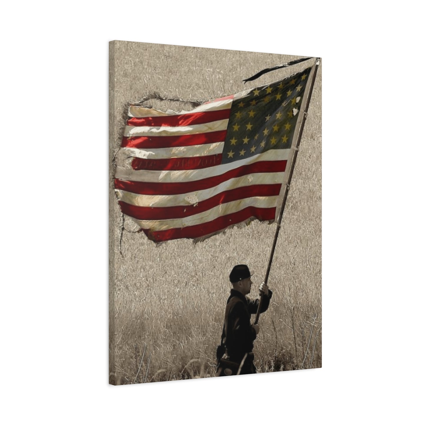 Man Carrying Flag Range Wall Art & Canvas Prints