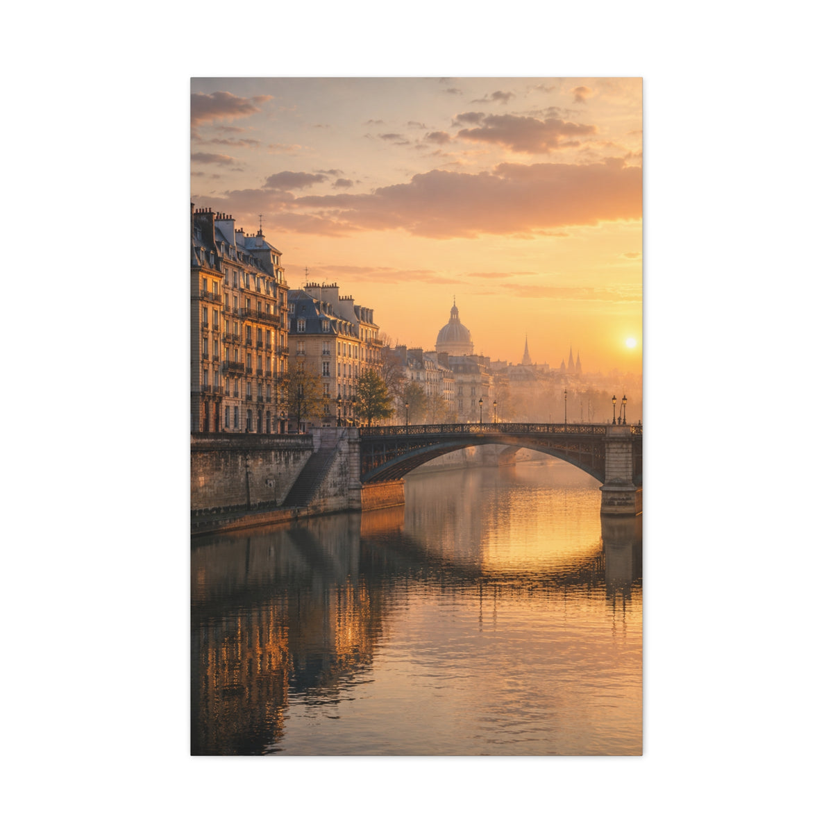 Paris Along the Seine Sunrise Wall Art & Canvas Print