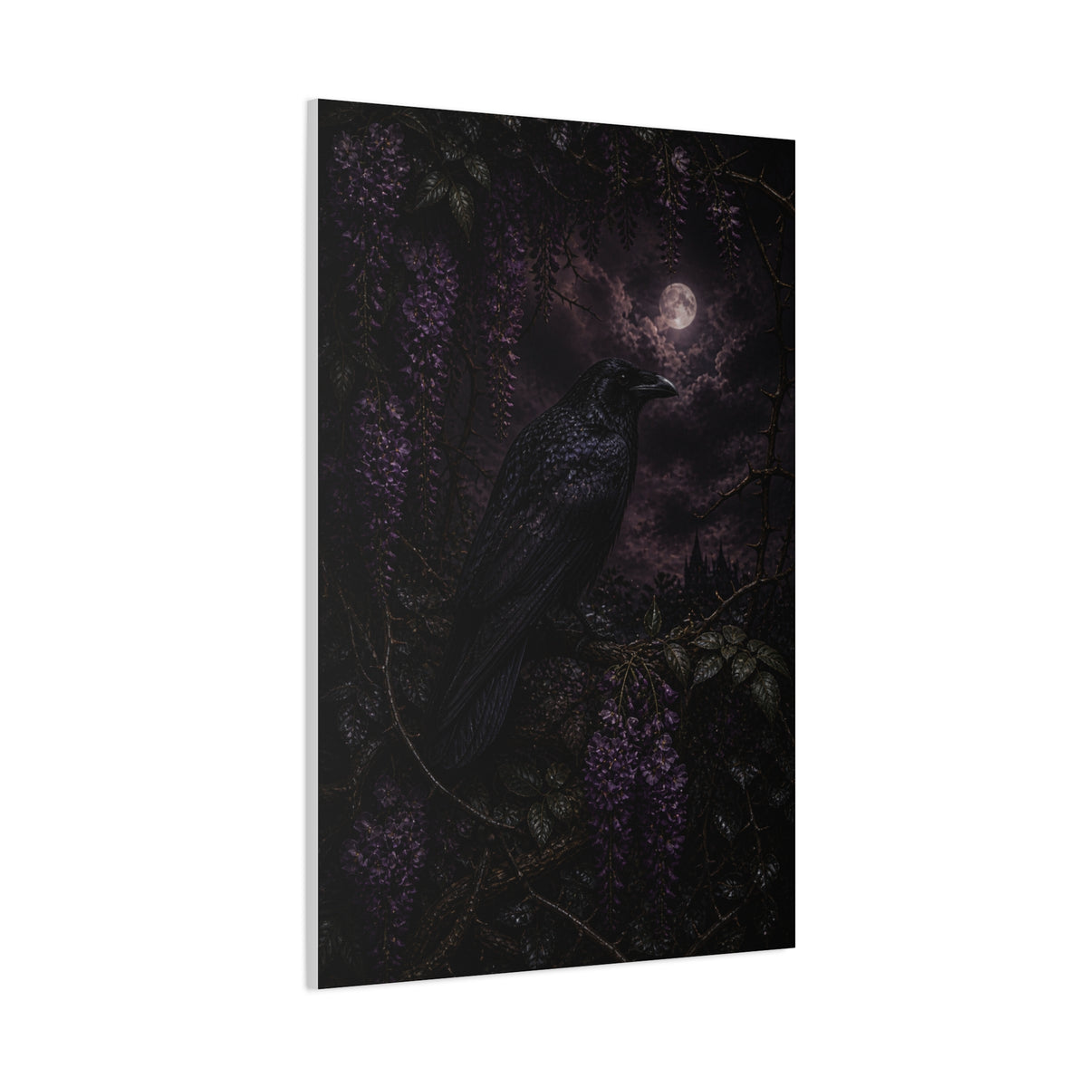 Raven in Wisteria Moonlit Scene Wall Art & Canvas Print