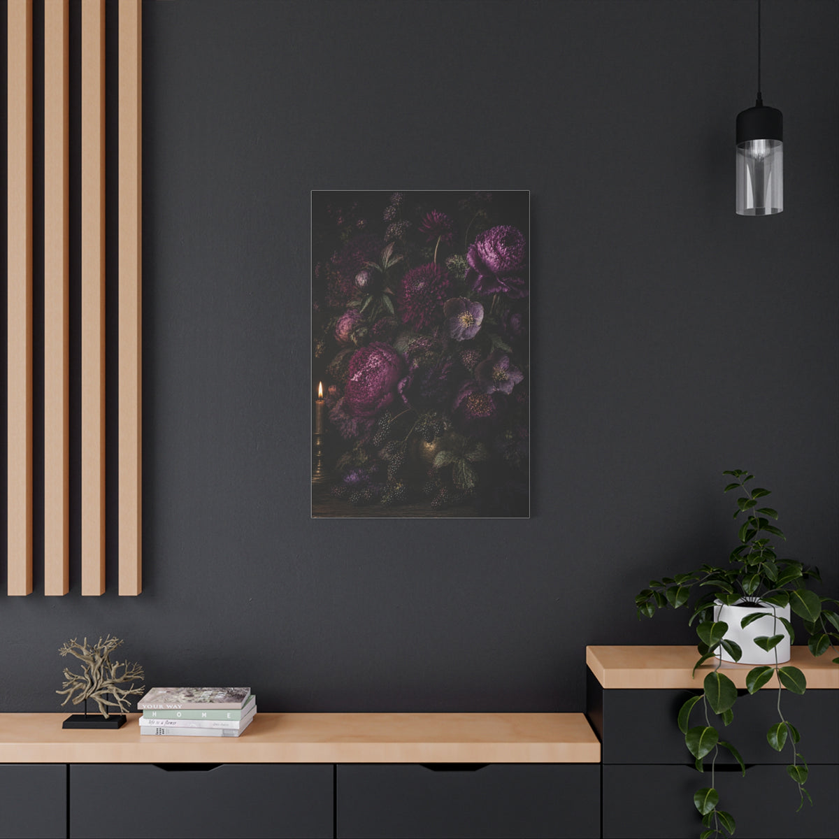 Dark Floral Still Life Candlelight Wall Art & Canvas Print
