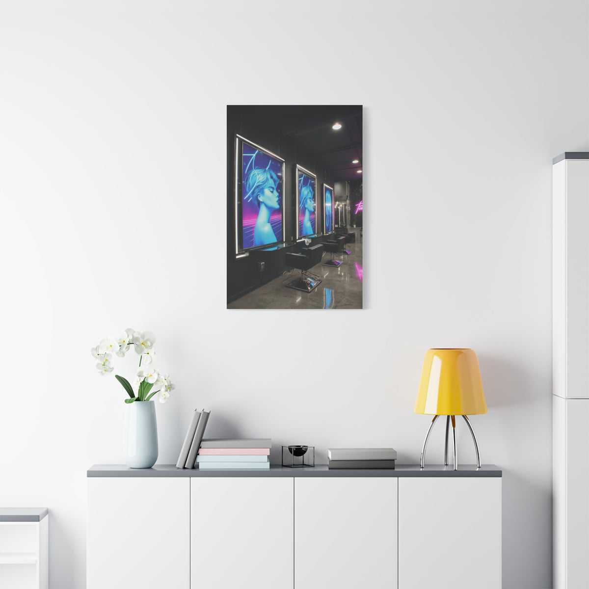 Sleek Contemporary Graphic Artwork With Neon Accents Wall Art & Canvas Print
