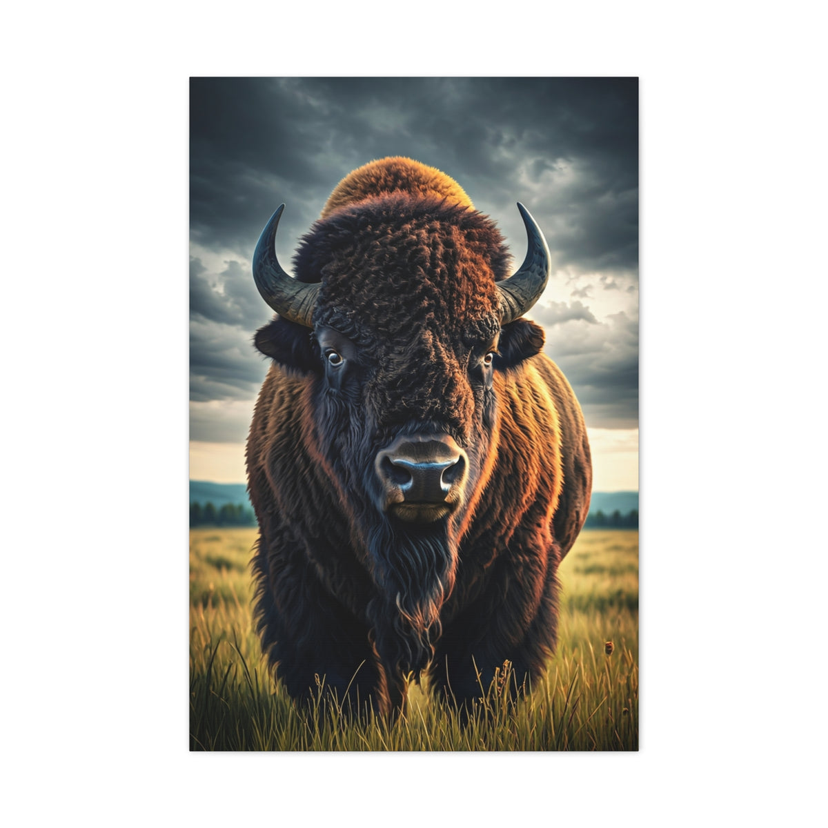 Bison Under Storm Clouds Prairie Portrait Wall Art & Canvas Print