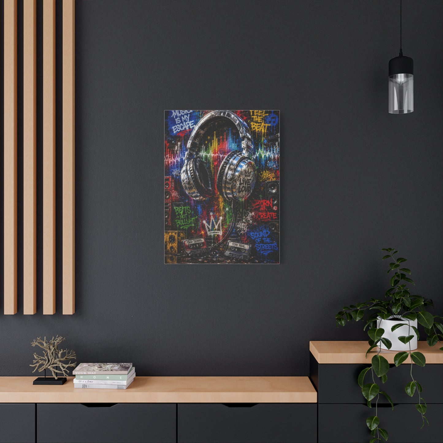 Graffiti Headphones Music Street Wall Art & Canvas Print