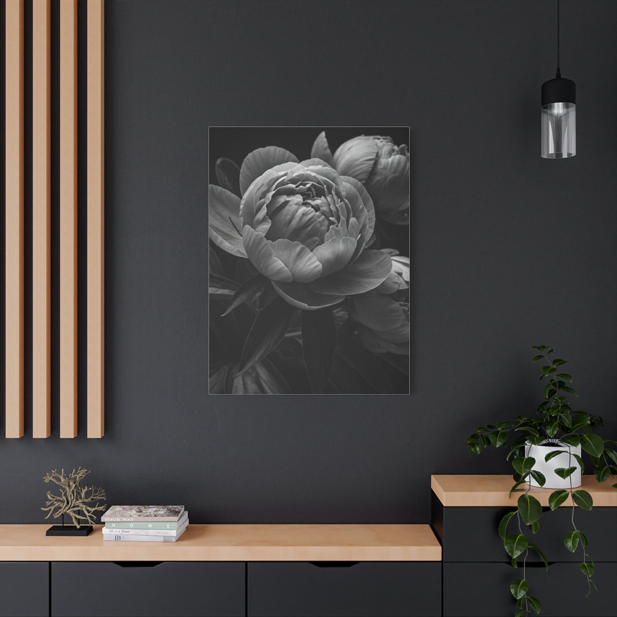 Peony Close-Up in Black and White Wall Art & Canvas Prints