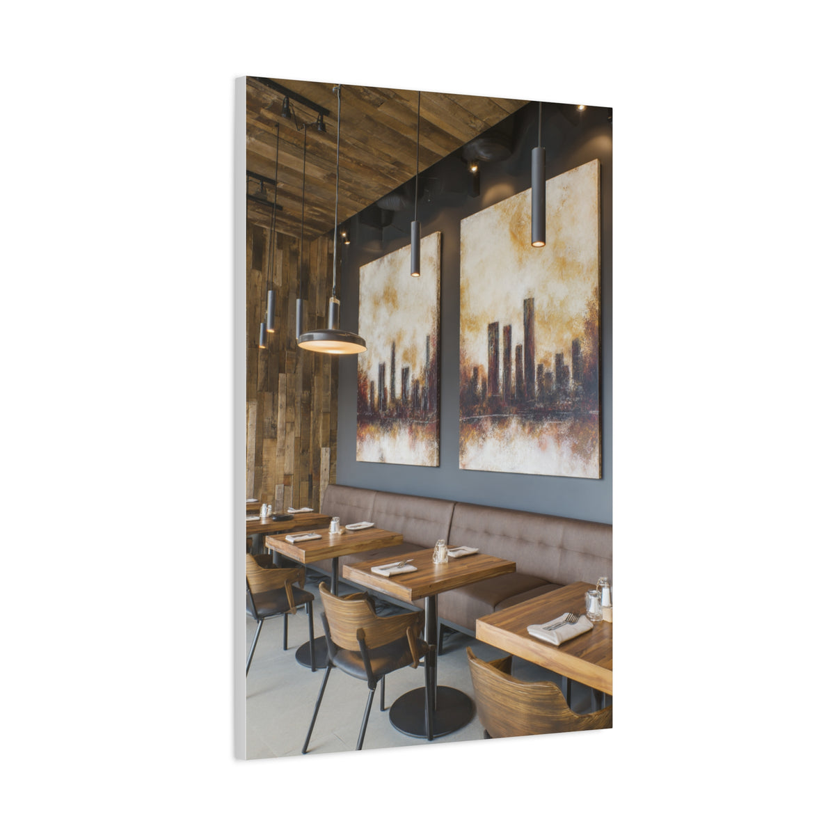 Elegant City Skyline Café Interior Wall Art & Canvas Print