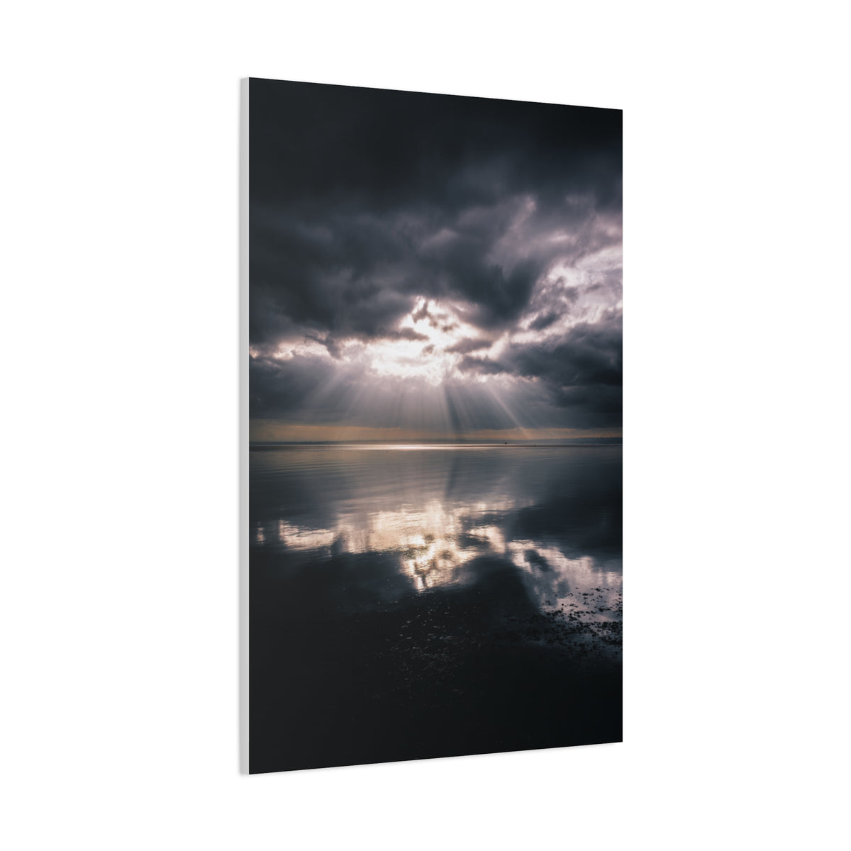 Dramatic Cloud Break Over Calm Ocean Horizon Wall Art & Canvas Print