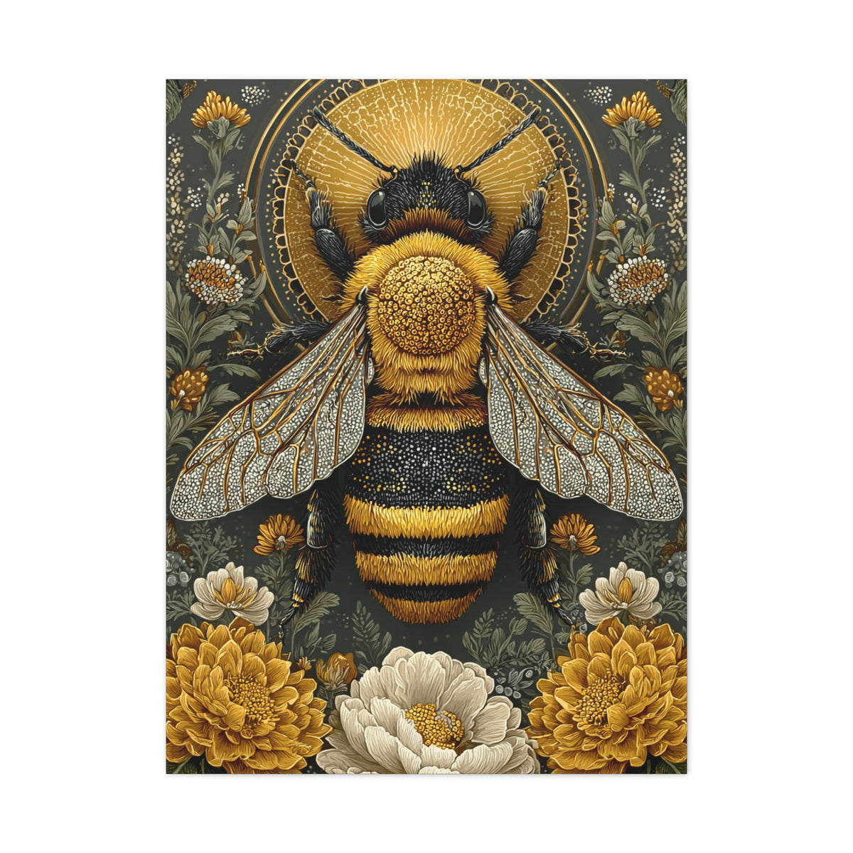 Honey Bee Botanical Folk Mandala Wall Art & Canvas Print