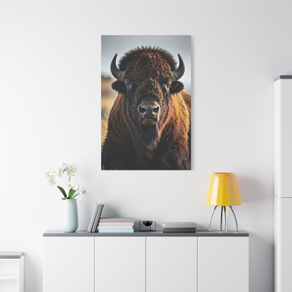 Symmetrical American Bison Portrait with Overcast Lighting Wall Art & Canvas Print