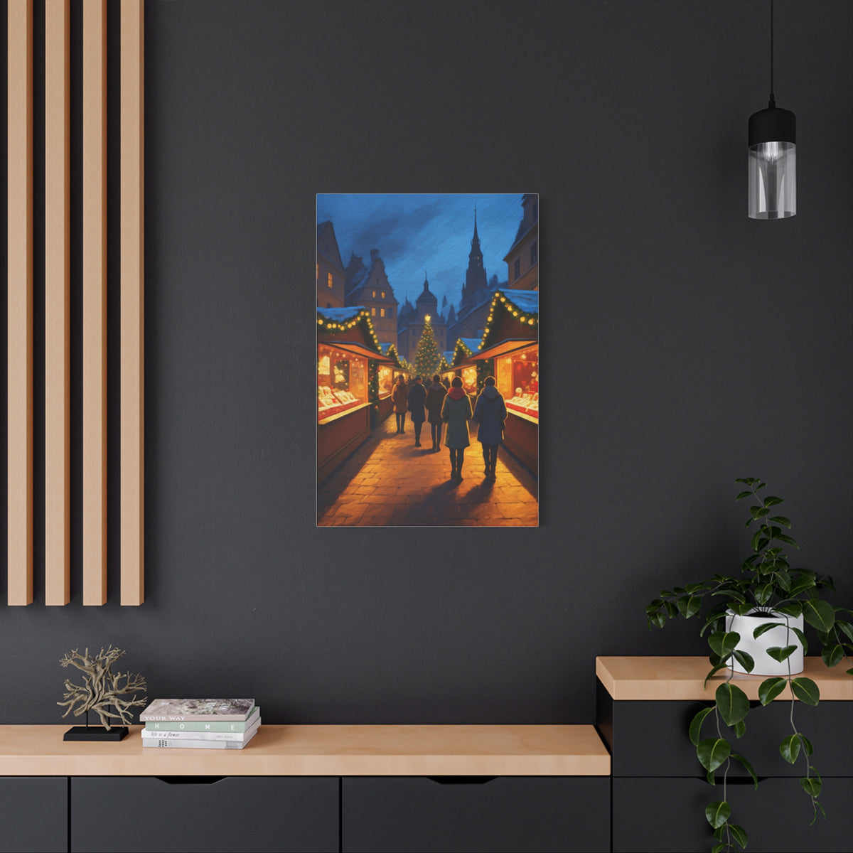 Classic Christmas Market Evening Wall Art & Canvas Print