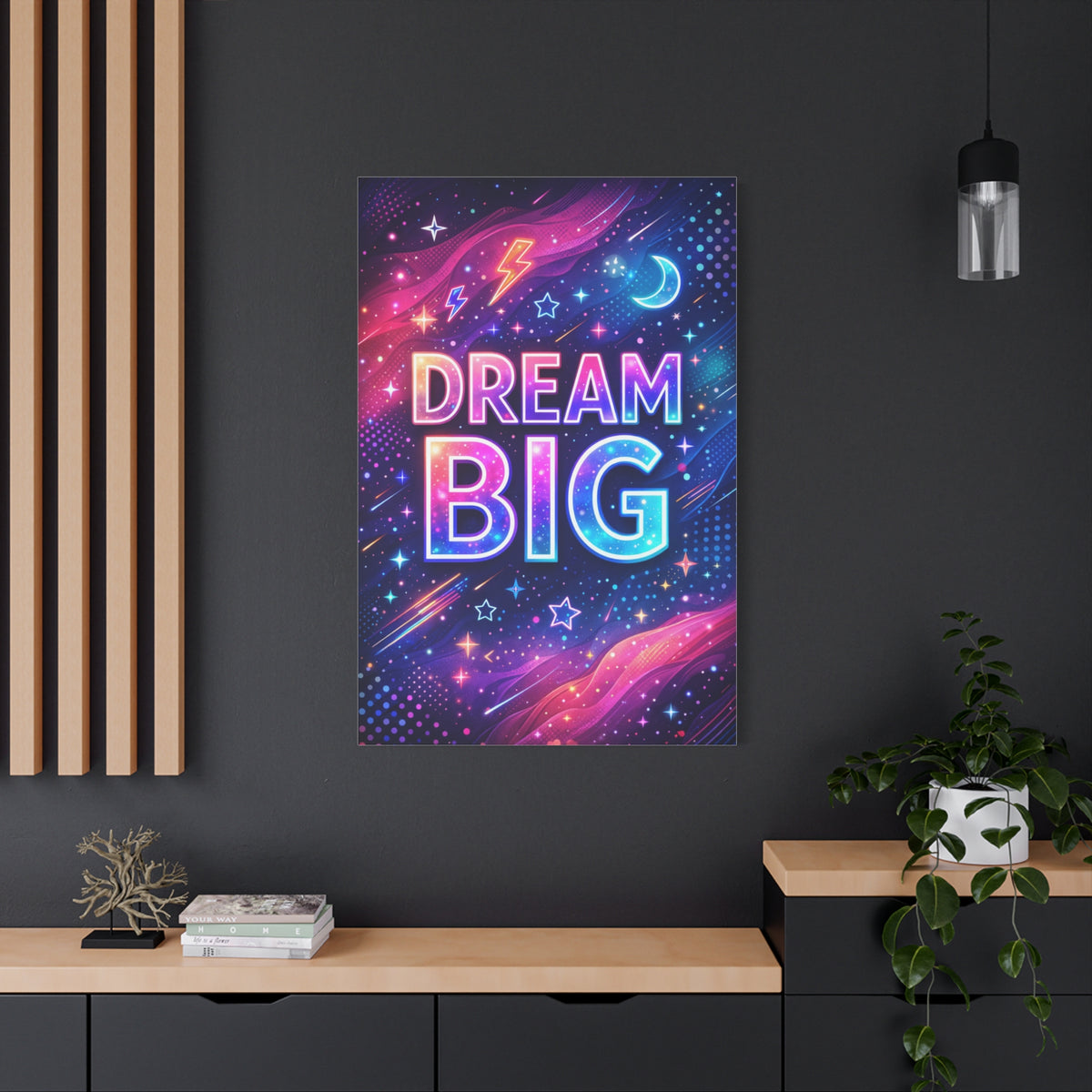Dream Big Neon Galaxy Typography Wall Art & Canvas Print