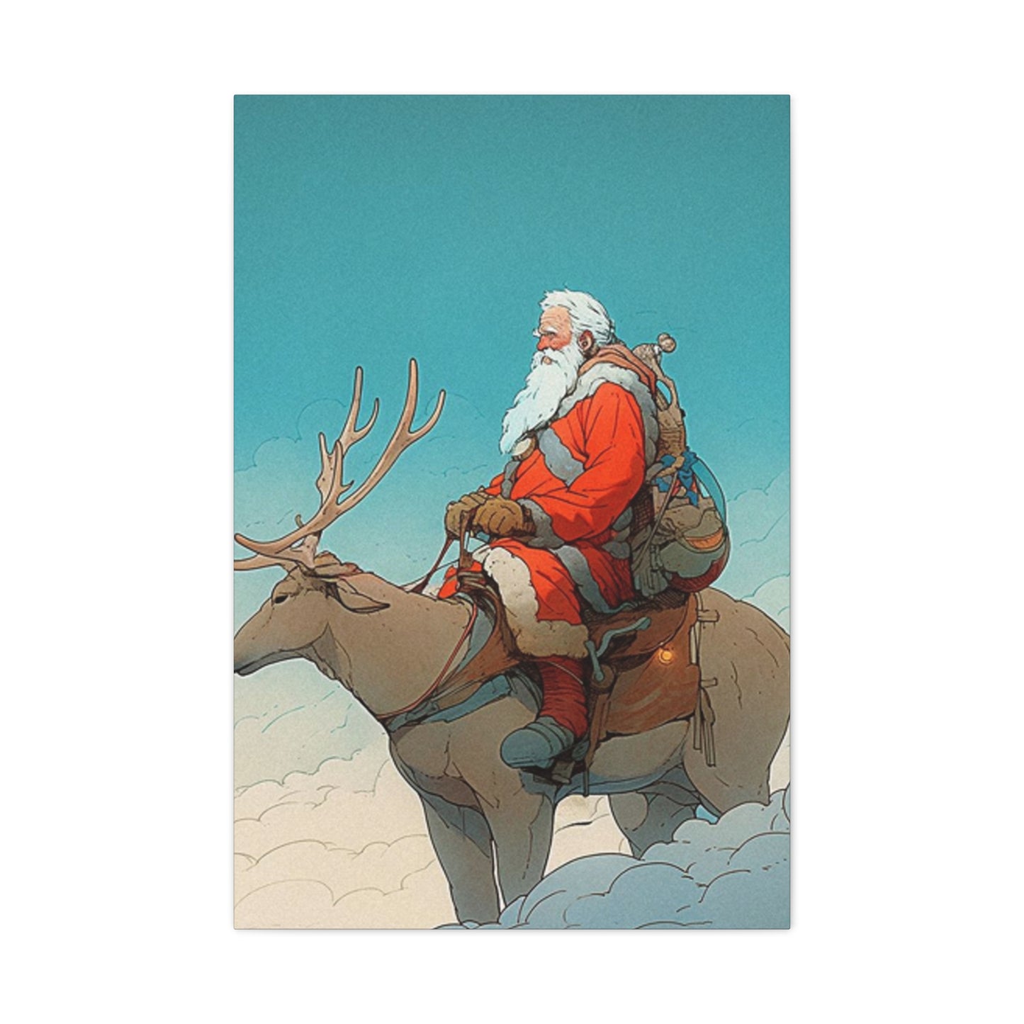Santa Claus On A Reindeer Wall Art & Canvas Prints