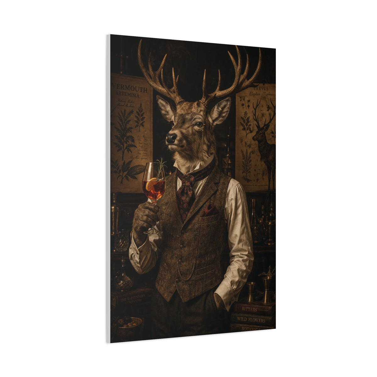 Vintage Botanical Stag Sommelier Portrait Wall Art & Canvas Print