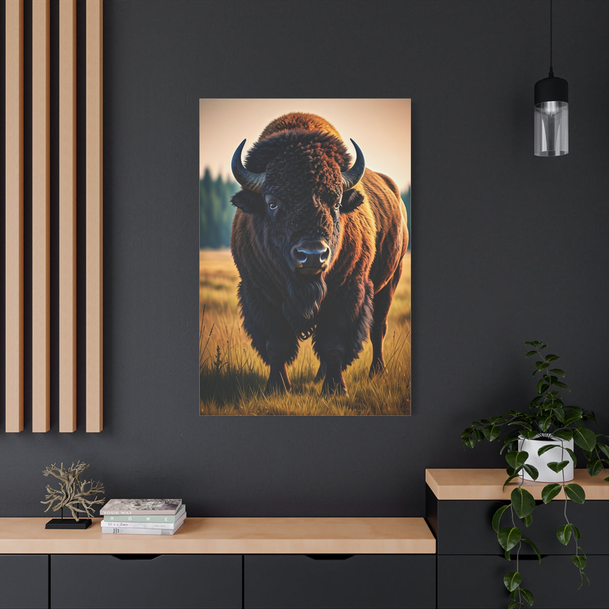 Prairie Bison Walking in Warm Golden Light Wall Art & Canvas Print