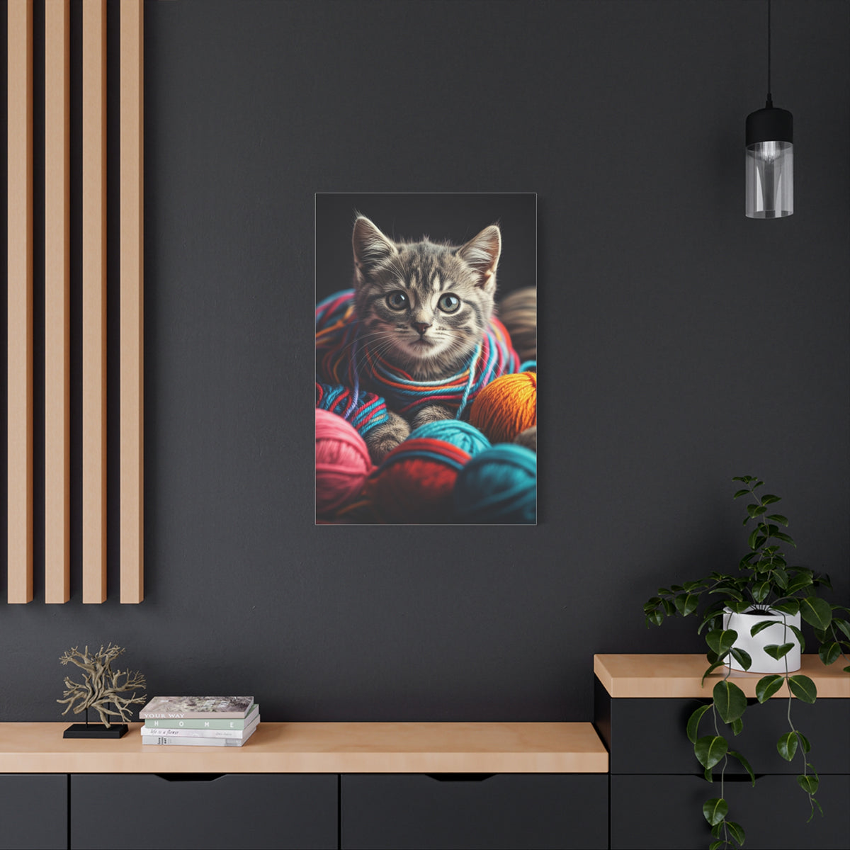 Kitten in Colorful Yarn Wall Art & Canvas Prints